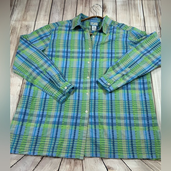 Vintage Pendleton Blue and Green Plaid Seersucker Long SleeveShirt. Size XL - Picture 6 of 8